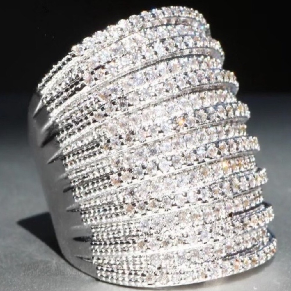 Sterling princess cut engagement cocktail ring - Picture 3 of 3